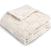 HOMRITAR 3D Gingham Fleece Baby Blanket for Girls Boys Chessboard Grid Warmer Comfort Reversible Shaggy Cozy Decor for Home Bed Blanket for Toddlers 30 x 40 Inches Cream