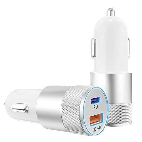 2Pack Car Charger Adapter Fast Charge Cigarette Lighter USB Adapter PD3.0/QC4.0 Total 48W [USB-C 30W+USB-A 18W] Car Phone Charger All-Metal 12V Socket for iPhone 16 15 14 Plus/Pro/Pro Max/Samsung