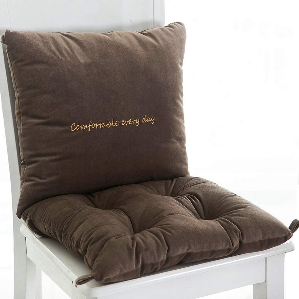 Nonslip Soft Chair seat Cushions and Lumbar Back Supports Pillow with String tie Backs Grip Seating Pads Coccyx Cushion Brown