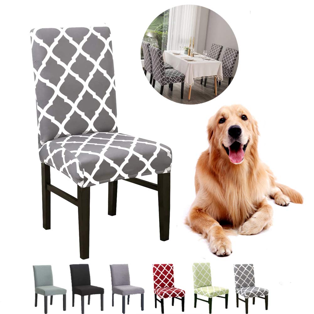 JunYitoChair Covers Dining Chair Covers Slipcovers Top Chair Protector for Dining Room Hotel Ceremony Banquet Wedding Party Décor A- Grey, 6 Pcs