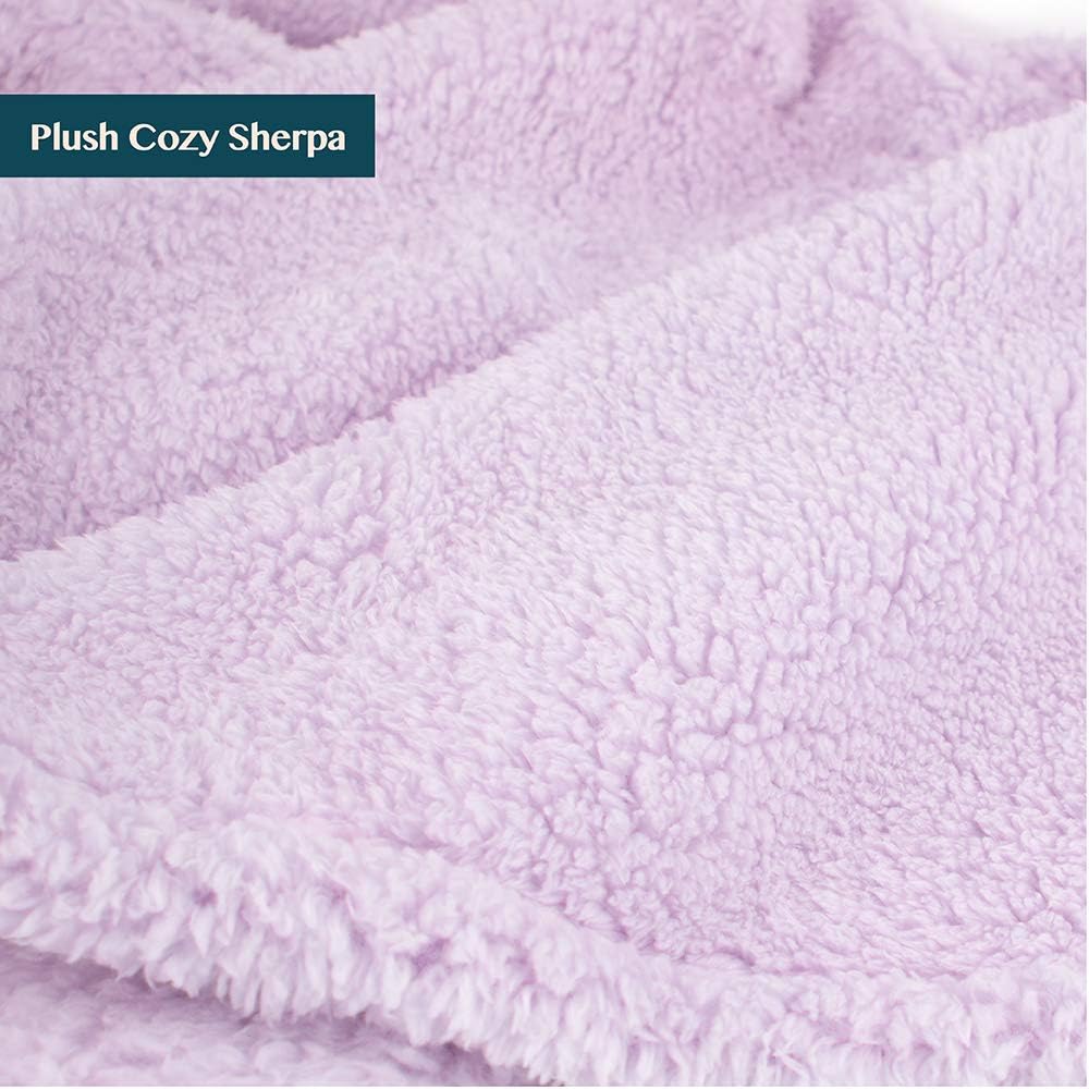 PAVILIA Plush Sherpa Throw Blanket with Pom Pom Fringe | Fluffy Microfiber Fleece Throw | Soft, Fuzzy, Cozy, Shaggy, Lightweight | Solid Purple Lavendar Blanket | 50 x 60 Inches: Home & Kitchen