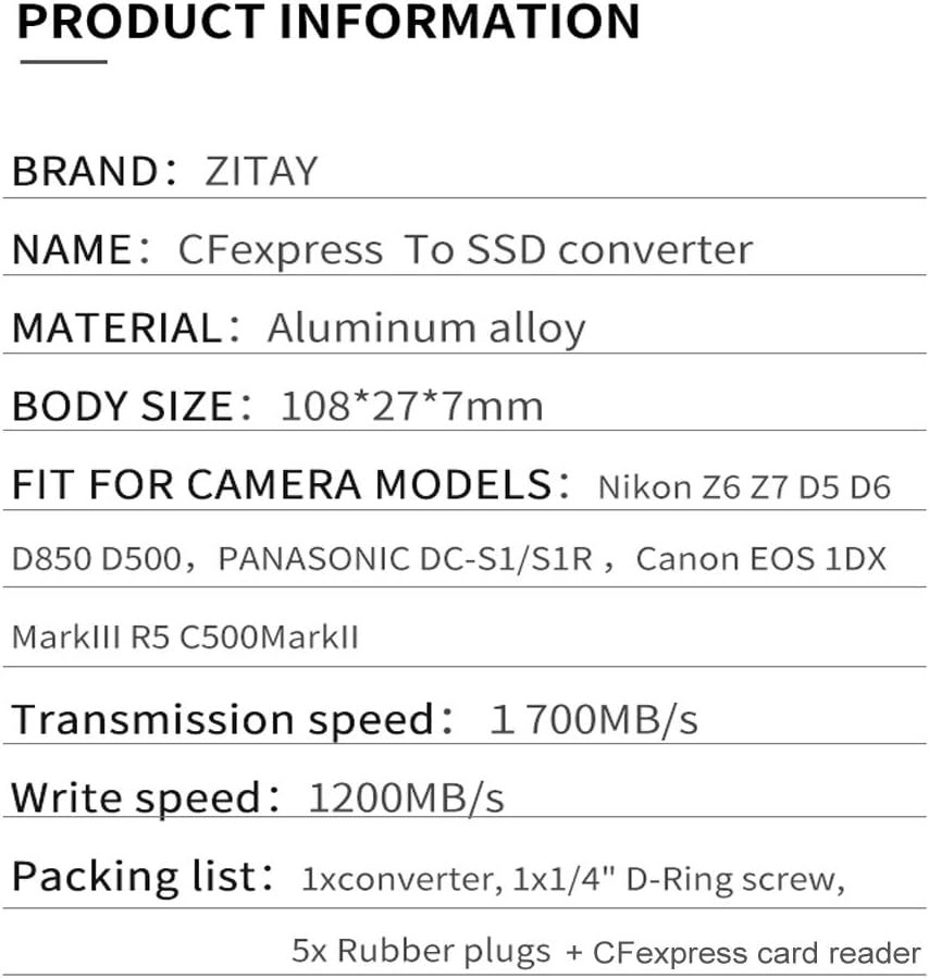 ZITAY CFexpress to SSD Converter Card Reader, CFexpress Card to NVME M