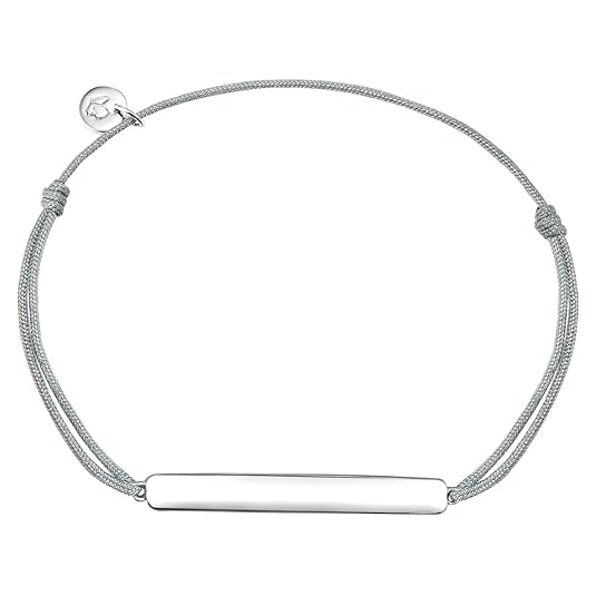 Glanzstücke München Damen-Armband Schildarmband zum Gravieren Sterling Silber Textil grau flexibel verstellbar 15 cm - 22 cm 
