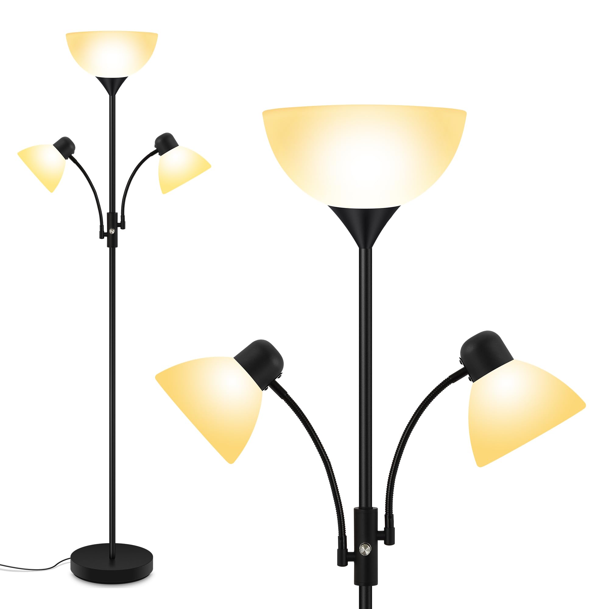 Photo 1 of Floor Lamp Black, Standing Lamp, 71" Tall Lamps for Living Room, 3 Way Switch, Plastic Lampshade, Torchiere Floor Lamp with Reading Lamps, Modern Pole Lamps for Bedroom Kids Room E26 Base(No Bulb)