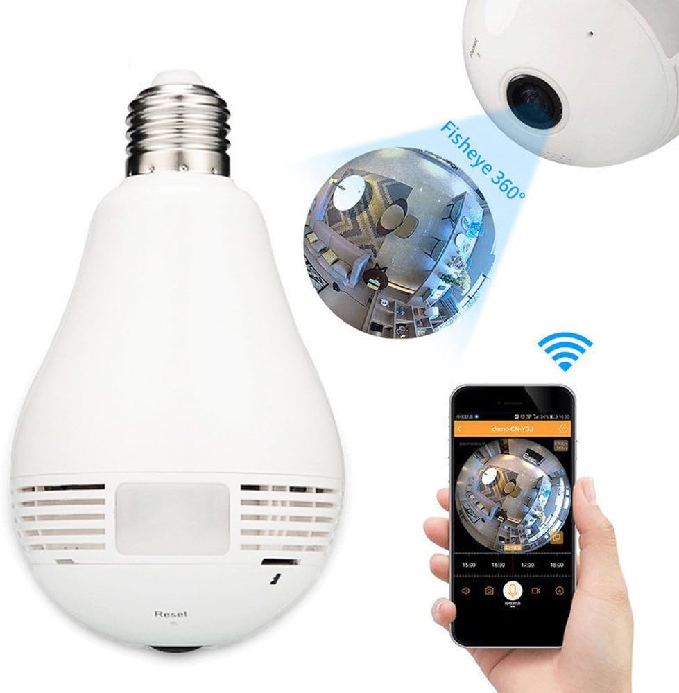 Hidden Camera for Home Security，Joney 960P WiFi Wireless IP Camera with Fisheye Lens 360° Panoramic for Remote Home Security System,Motion Detection (1.3 MegaPixel)