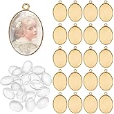 PH PandaHall 40PCS Oval Bezel Pendant Tray Blanks, 20PCS Stainless Steel Bezel Trays with 20PCS Glass Cabochons Dome for Bouquet Bridal Wedding Brides Graduation Charm Jewelry Making, 14x23mm