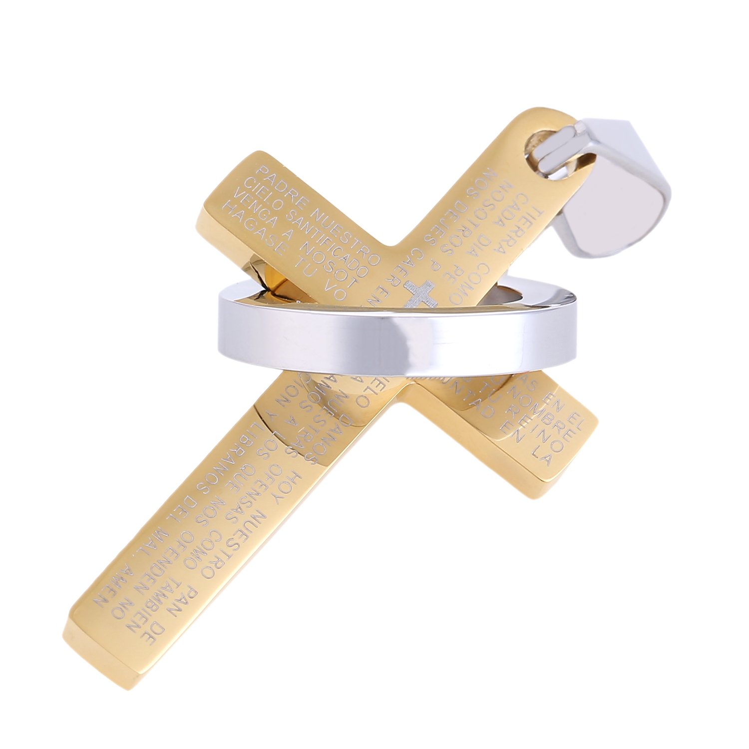 DonDon Men’s Cross Pendant Stainless Steel with Spanish Lord's Prayer Engraving Gold — image 1