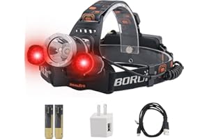 BORUIT RJ-3000 LED Rechargeable Headlamp,3 Modes White and Red LED Hunting Headlamps,Super Bright Tactical Flashlight Red Light Head Lamp for Running Camping Hiking Fishing