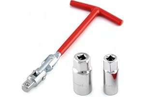 Universal Spark Plug Socket Wrench, T-Handle with 16 mm (5/8”) and 21 mm (13/16”) Removal and Installer, Multi-Angle Spark Pl
