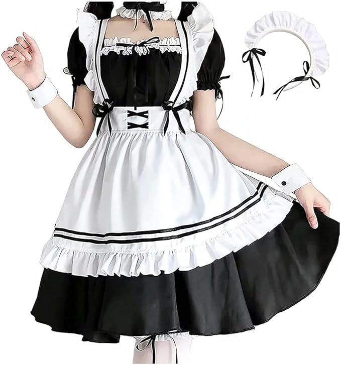 Top WHY Japanese Anime Maid Apron Lolita Fancy Dress Cosplay Costume