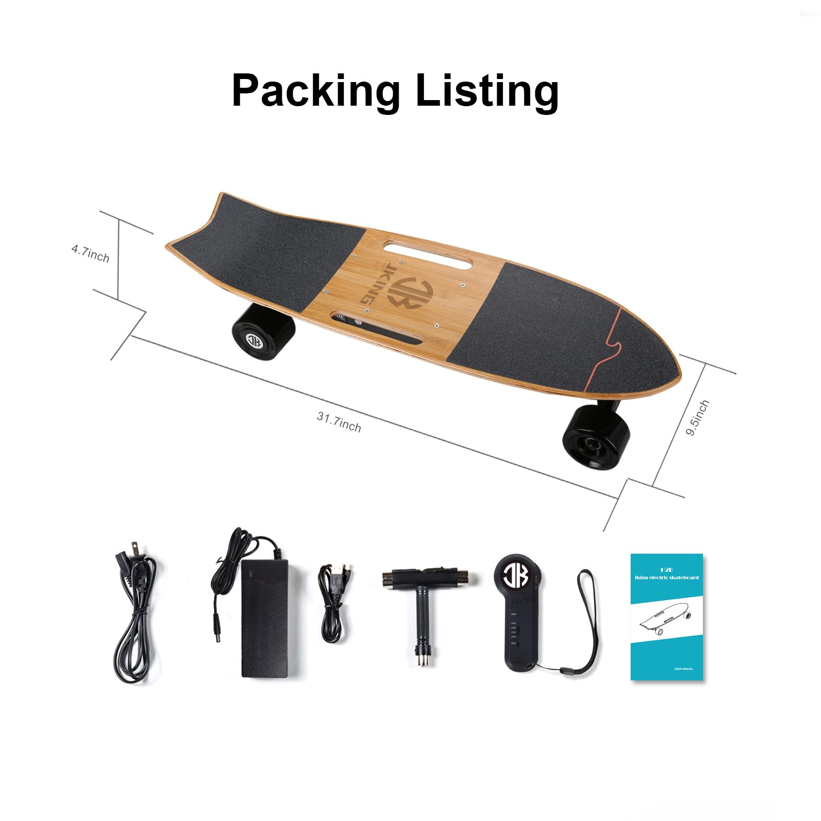 JKING Electric Skateboard Electric Longboard with Remote Control Electric Skateboard,700W Hub-Motor,16.7 MPH Top Speed,8.2 Miles Range,3 Speeds Adjustment