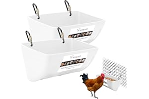WISMOIER 2 Pack Chicken Feeder Feed Trough with Clips Hanging Fence Feeders for Goat Duck Sheeple Piglets Horse Chicken Deer Goose, Pig Poultry Feed Trough Bucket Feeding Container for Livestock