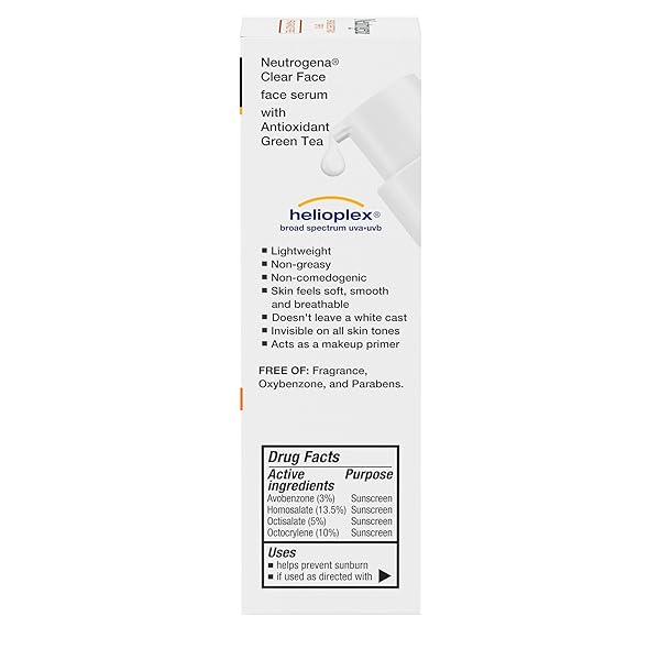 NEUTROGENA CLEAR FACE SERUM SUNSCREEN WITH GREEN TEA, BROAD SPECTRUM SPF 60, NON-COMEDOGENIC FACE SUNSCREEN FOR LIGHTWEIGHT UVA/UVB PROTECTION, OXYBENZONE- & FRAGRANCE-FREE, 1.7 FL. OZ
