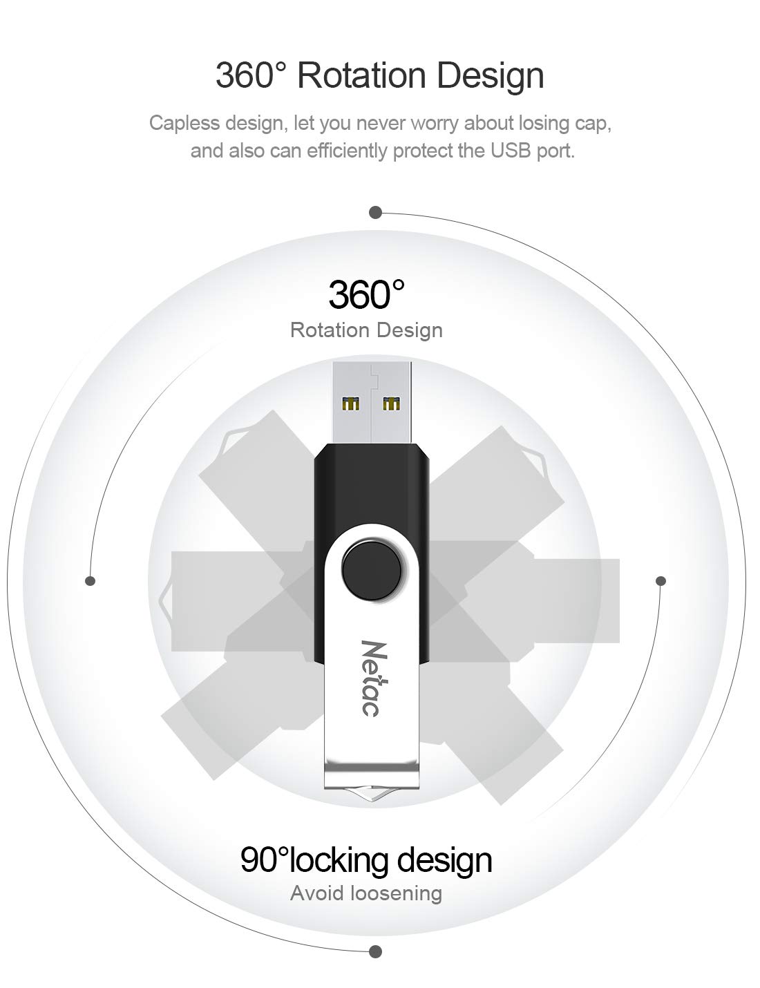 Netac 64G USB 2.0 Flash Drive, Swivel Design Memory Stick, Pen Drive, Thumb Drive for Data Storage, Zip Drive and jump Drive with LED Light