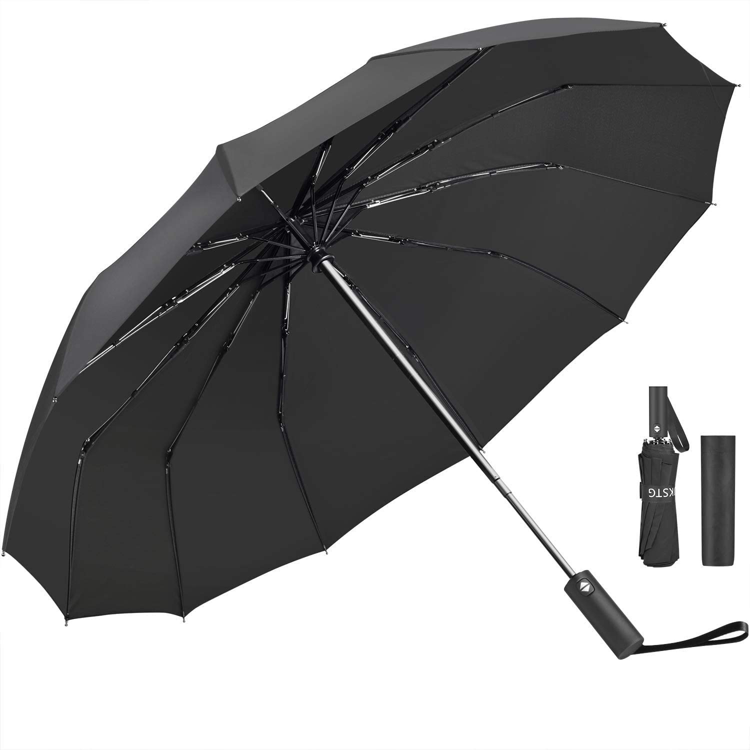 Umbrella,JUKSTG 12 Ribs Auto Open/Close Windproof Rain Umbrella, Waterproof Travel Umbrella, Portable Umbrellas With Ergonomic Handle,Black