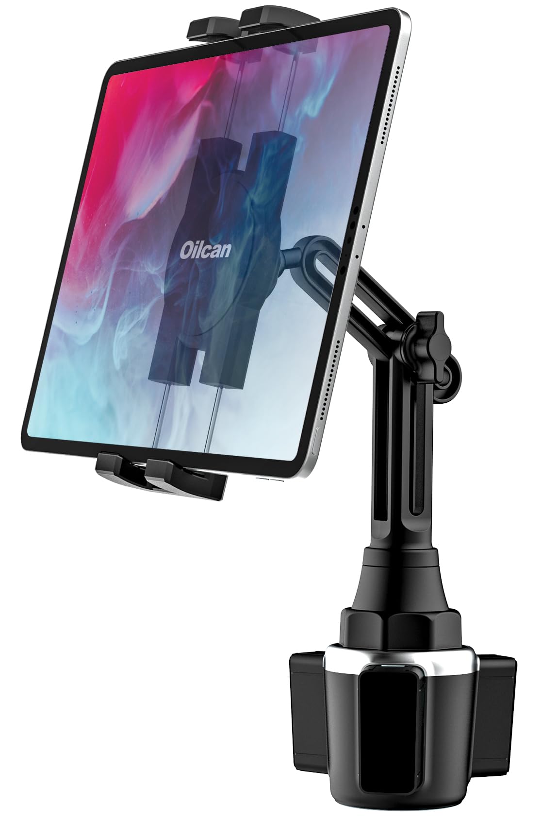 Oilcan Car Cup Tablet Holder Mount, Truck Tablet & Phone Cupholder Bracket with Adjustable Long Arm [Super Stable] for iPad Pro 12.9 Air Mini, Galaxy Tab, Lenovo, iPhone 14 13 Pro Max (4-13")