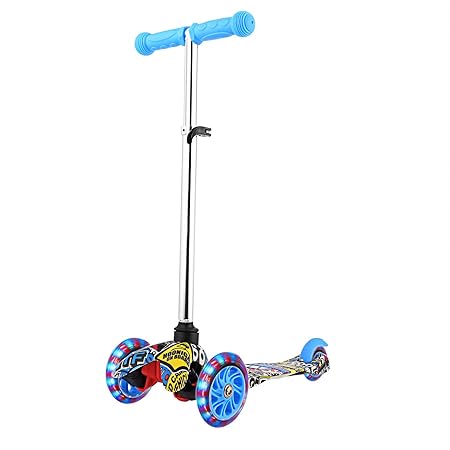 WeSkate Kinder Scooter Kinderroller höhenverstellbarer und Abnehmbarer Lenker Tret-Roller mit 4-PU blinkenden LED Rollen Graf