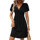 Acelitt Womens Casual Summer Twist Front V Neck Short Sleeve Mini Dress, S-XXL