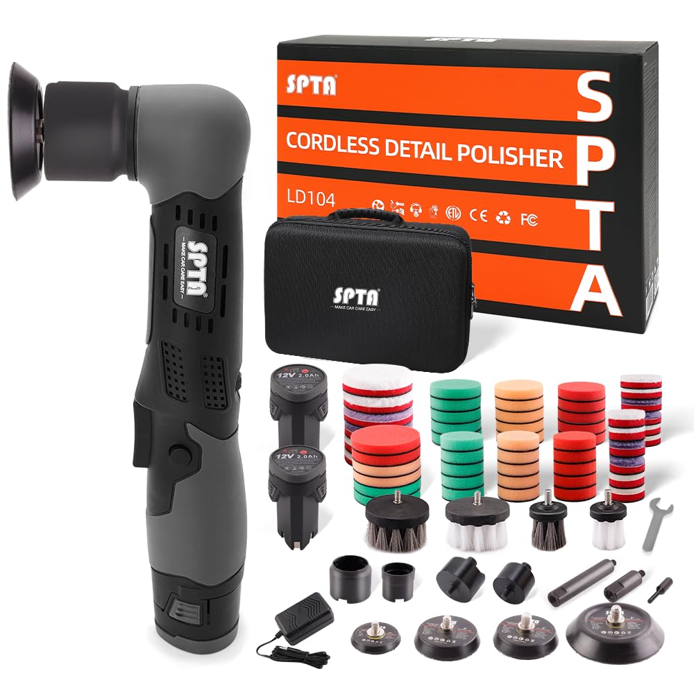Mini pulidora inalámbrica SPTA, pulidora múltiple inalámbrica de 12 V, pulidora de automóviles micro inalámbrica para eliminar arañazos, juegos de mini máquinas automáticas RO/DA con almohadilla de pulido y almohadillas de lana para pulir, lijar y limpiar
