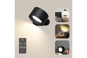 KOOPALA LED Wall Sconce, Wall Mounted Lamp with Rechargeable Battery Operated 3 Color Temperature & 3 Brightness Level 360°Rotate Magnetic Ball, Touch&Remote Control, Cordless Wall Light for Reading Bedside
