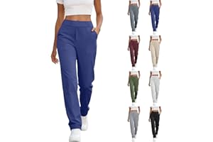 High Waist Pants for Women Stretch Waist Straight Leg Casual Trousers with Pockets Slim Fit Fitness Sports Pants