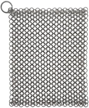 Cast Iron Cleaner Chainmail Scrubber Stainless Steel Chainmail Scrubber Cast Iron Skillet Cleaner Enameled Cast Iron Cleaner Cast Iron Dutch Oven Cleaner (361 Grade) 8"x6"