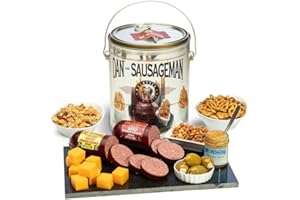 Dan the Sausageman Perfect Palate Gift Basket – Gourmet Meat & Cheese Snack Box with Summer Sausage, Mustard, Pretzels, Candy & More – 8-Piece Holiday Gift Set
