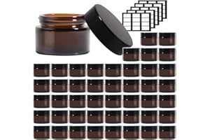 Stellacare 46 pack 1oz Glass Jars Round Empty Cosmetic Containers, Refillable Glass Jars with Lids for Face Creams, Lotions, Powders,Salves Ointments,Potravel Storage