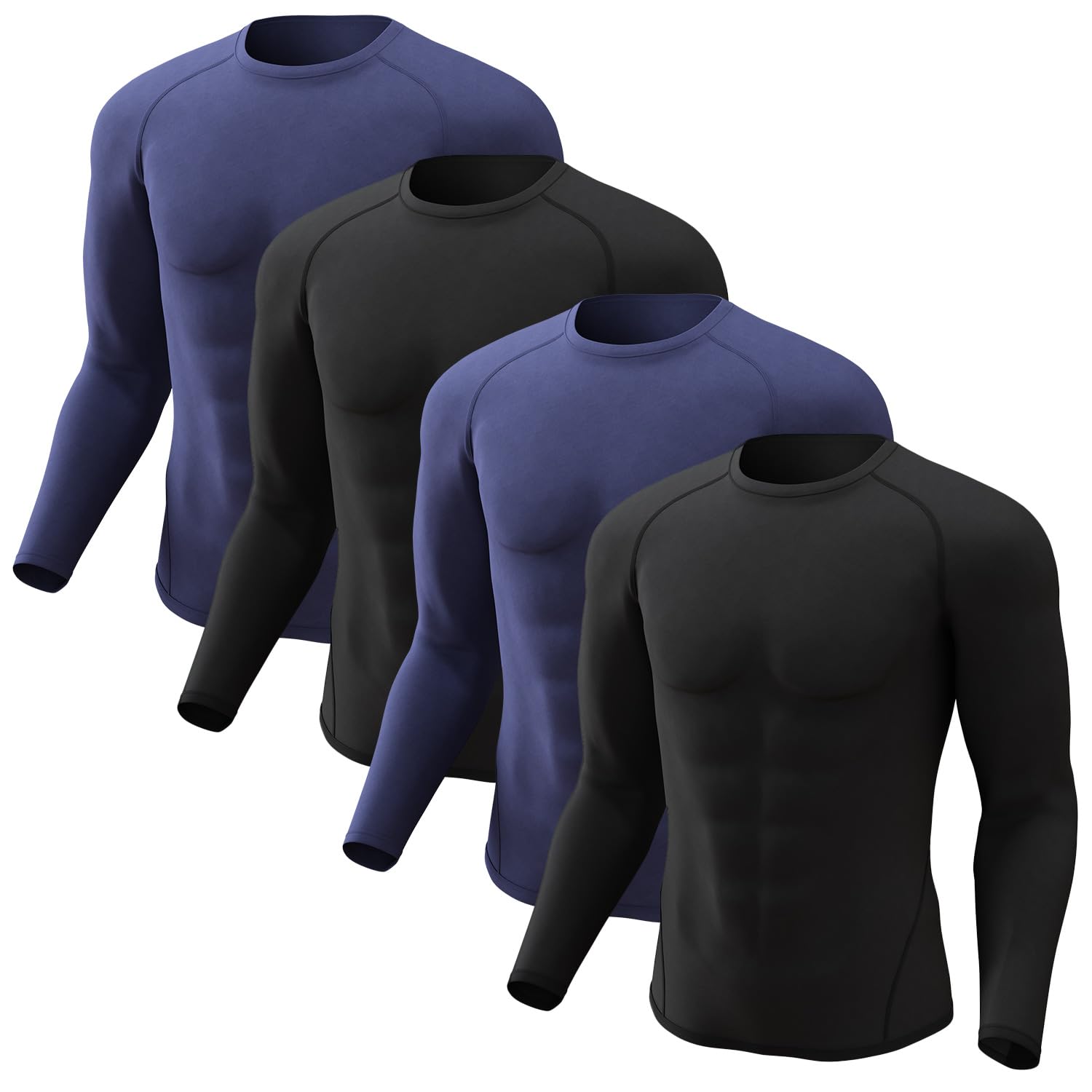CL convallaria 4 Pack Compression Shirts Men Long Sleeve Cooling Dry Rash Guard Athletic Workout T Shirt for Sports Image