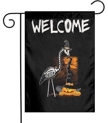 Flamingo-Hexe Gartenflagge – „Happy Flamingoween“, 30,5 X 45,7 Cm, Jute, Wetterfest