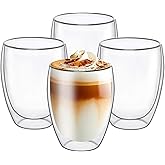 6.8OZ Double Wall Espresso Cups Set of 4, Clear Expresso Shots Cup, Double Wall Insulated Espresso Mugs, Tazas de Cafe Expreso, Microwave Dishwasher Safe,Suit for Espresso Machine