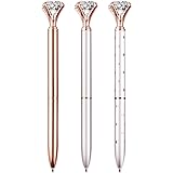 3 PCS Bling Big Crystal Diamond Ballpoint Pen Metal Ballpoint Pens for Office Supplies Gift, Rose Gold/Silver/White With Rose