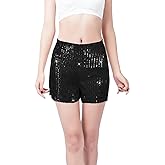 LUTER Glitter Party Shorts, Solid Sequin High Waist Black Shorts for Women's Eras Tour Outfits
