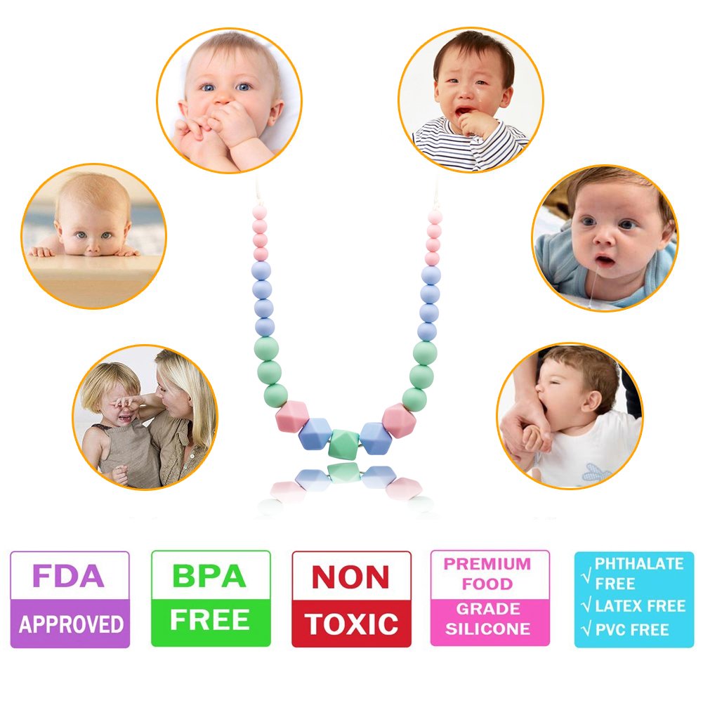 Silicone Teething Necklace for Mum，KEFU teethers Silicone Beads for Babies Breastfeeding and Wearing Nursing Jewellery 100% BPA Free，Silicone Teething Beads for Baby