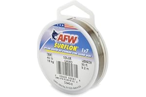 AFW American Fishing Wire Surflon Nylon Coated 1x7 Stainless Steel Leader Wire - Fishing Leader Line for Saltwater, 10lb Test - 250lb Test in Bright, Black, Camo in 30ft, 100ft, 300ft and 1,000ft Lengths
