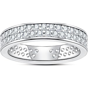 Gobaalele Cubic Zirconia Eternity Wedding Band Rings Round Cut 5A Grade D Color CZ Stacking Band Engagement Promise Rings for