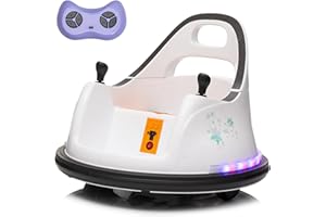Luibas 12 Volt Kids Ride on Smart Bumper Car for Toddler & Kids 1.5-6 Years Old, Electric Ride On Bumping Toy Gifts W/Parents Remote Control, Music, LED Lights and 360° Spin for Boys and Girls, White