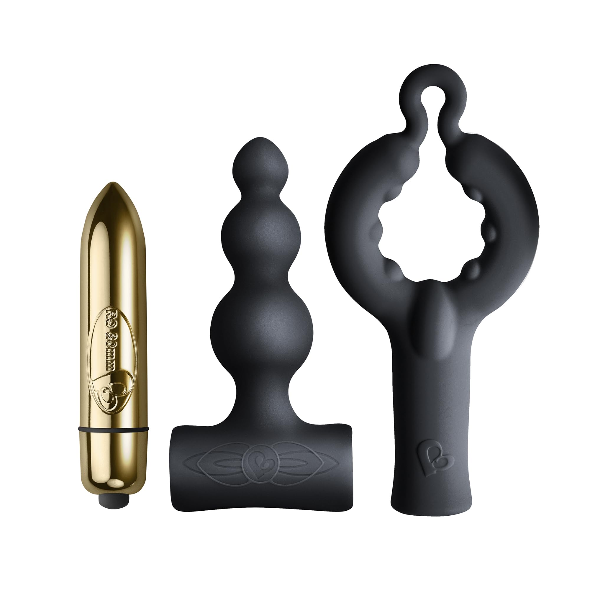 Rocks Off Silhouette Be Mine Pleasure Set – Couples Set, 7 Modes (3 Speeds & 4 Patterns), Dual Use C-Ring & Anal Plug, Body-Safe Silicone, Water-Resistant, Quiet, 138g