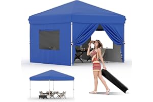 HarmonyHealth 10x10 Pop Up Canopy Tent Outdoor Canopy with 4 Removable Sidewalls One-Person Set Up Heavy Duty Commercial Instant Tent Shelter-Blue