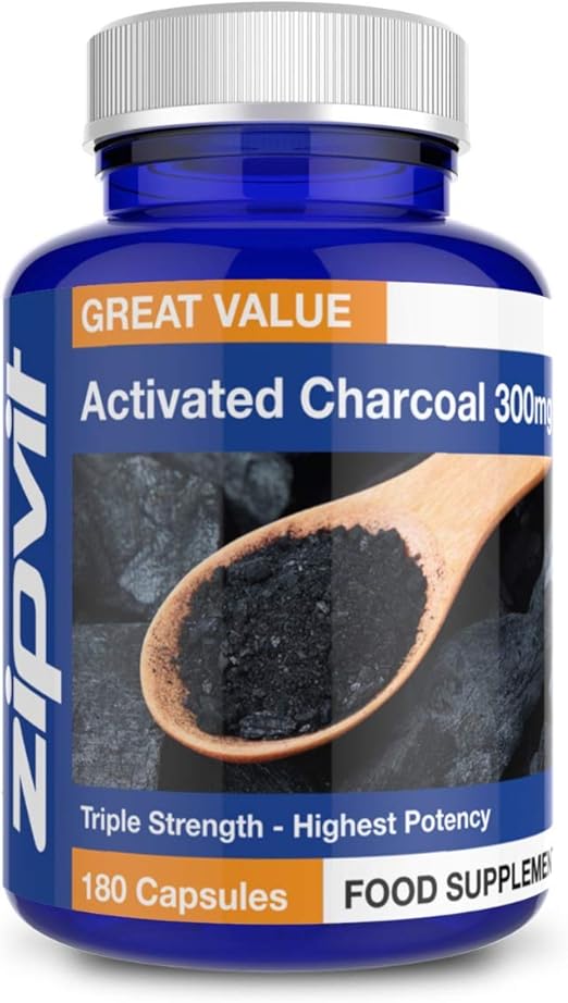 Activated Charcoal 300mg, 180 Coconut Charcoal Capsules. Digestion and