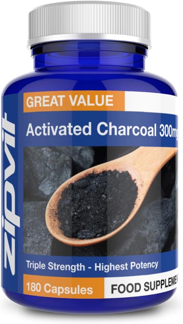 Activated Charcoal 300mg, 180 Coconut Charcoal Capsules. Digestion and