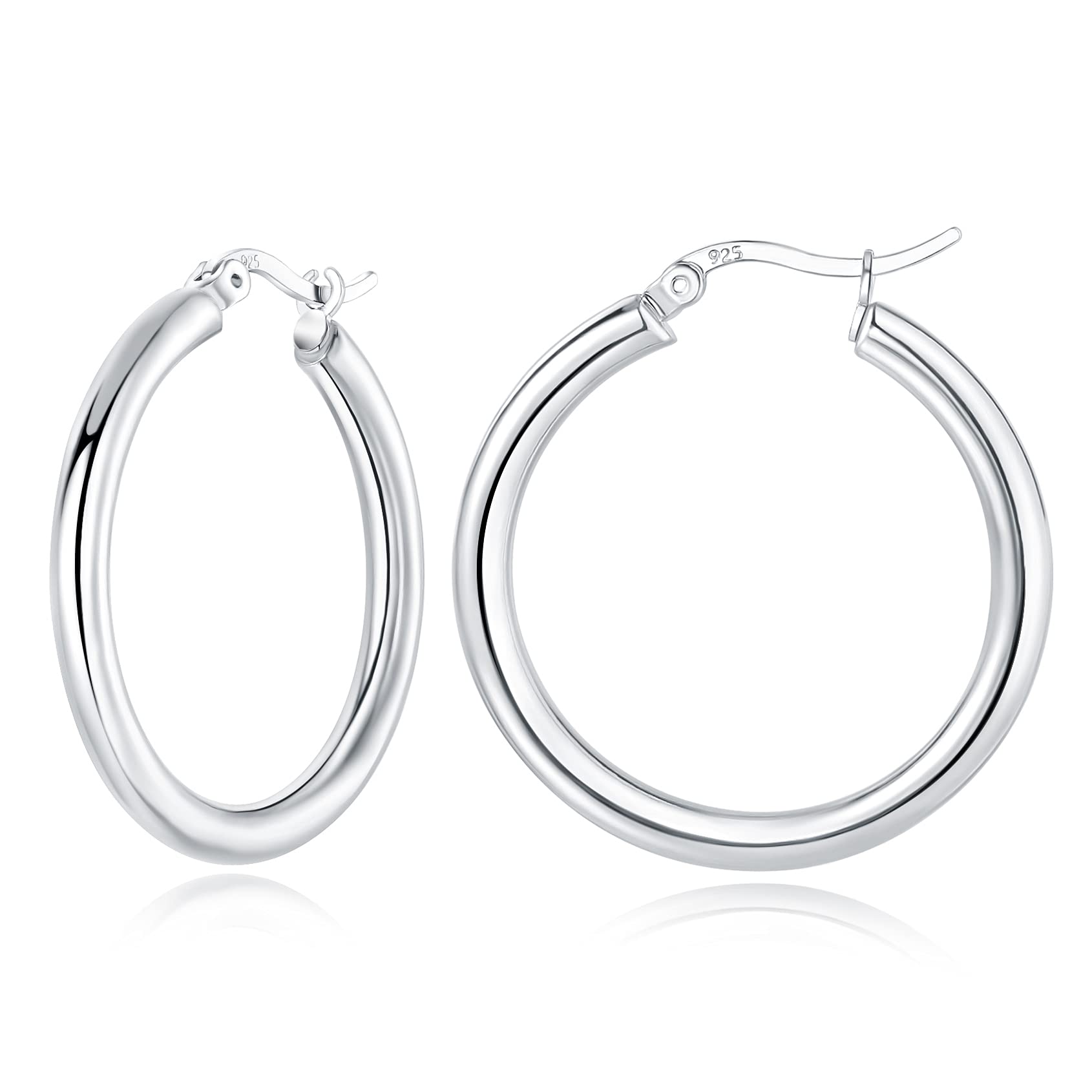 EPVOA Silver Hoop Earrings for Women, 925 Sterling Sliver Earrings for Girls, Hypoallergenic Silver Small Hoop Earrings for men, Size 30mm