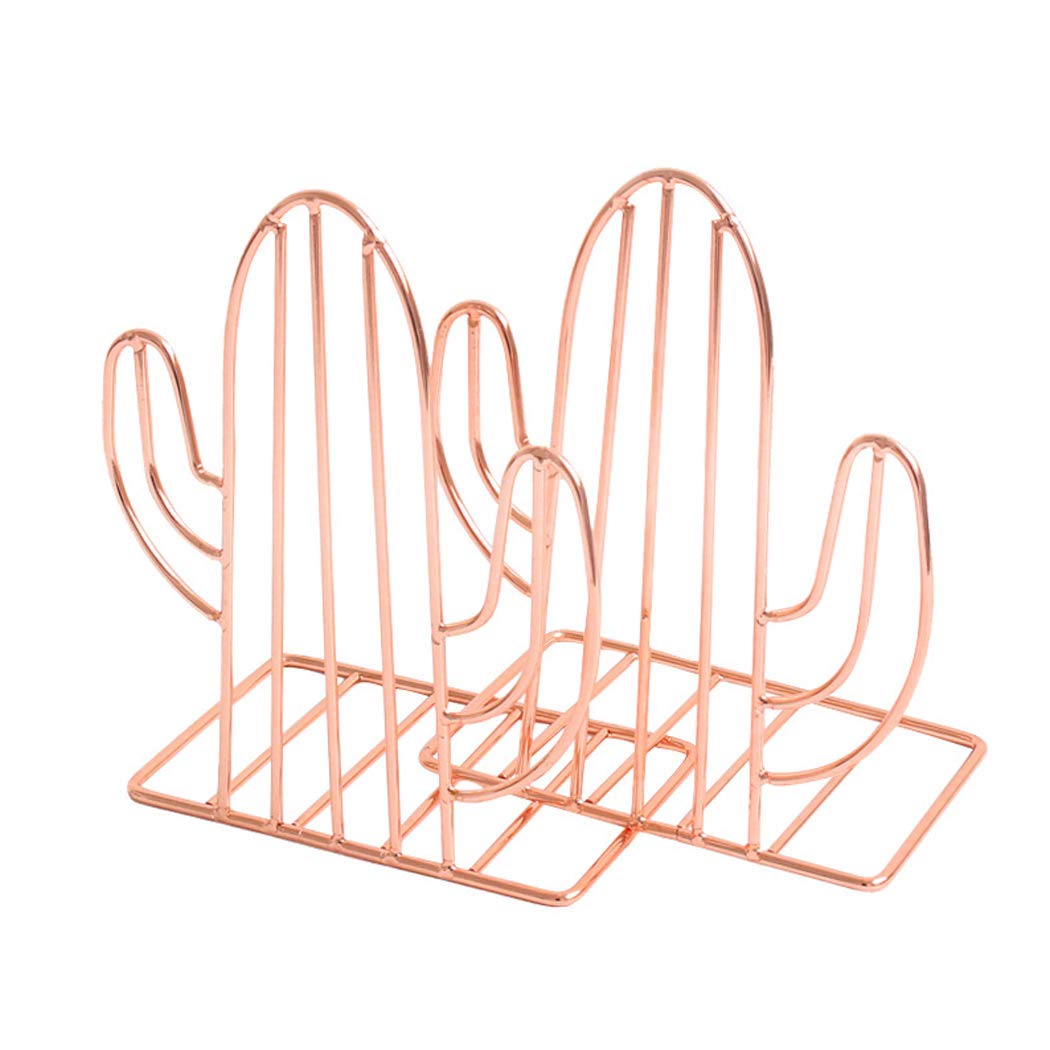 SIPLIV Creative Minimalist Style Bookends Metal Adjustable Books Holder Stand Book Rack Desk Bookend - Cactus, Rose Gold