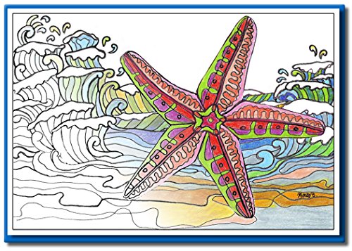 Beach and Sea Greeting Note Cards to Colour for Adults and Children | 12 Birthday or Thank You Cards | Blue Envelopes Included - Thumbnail 7
