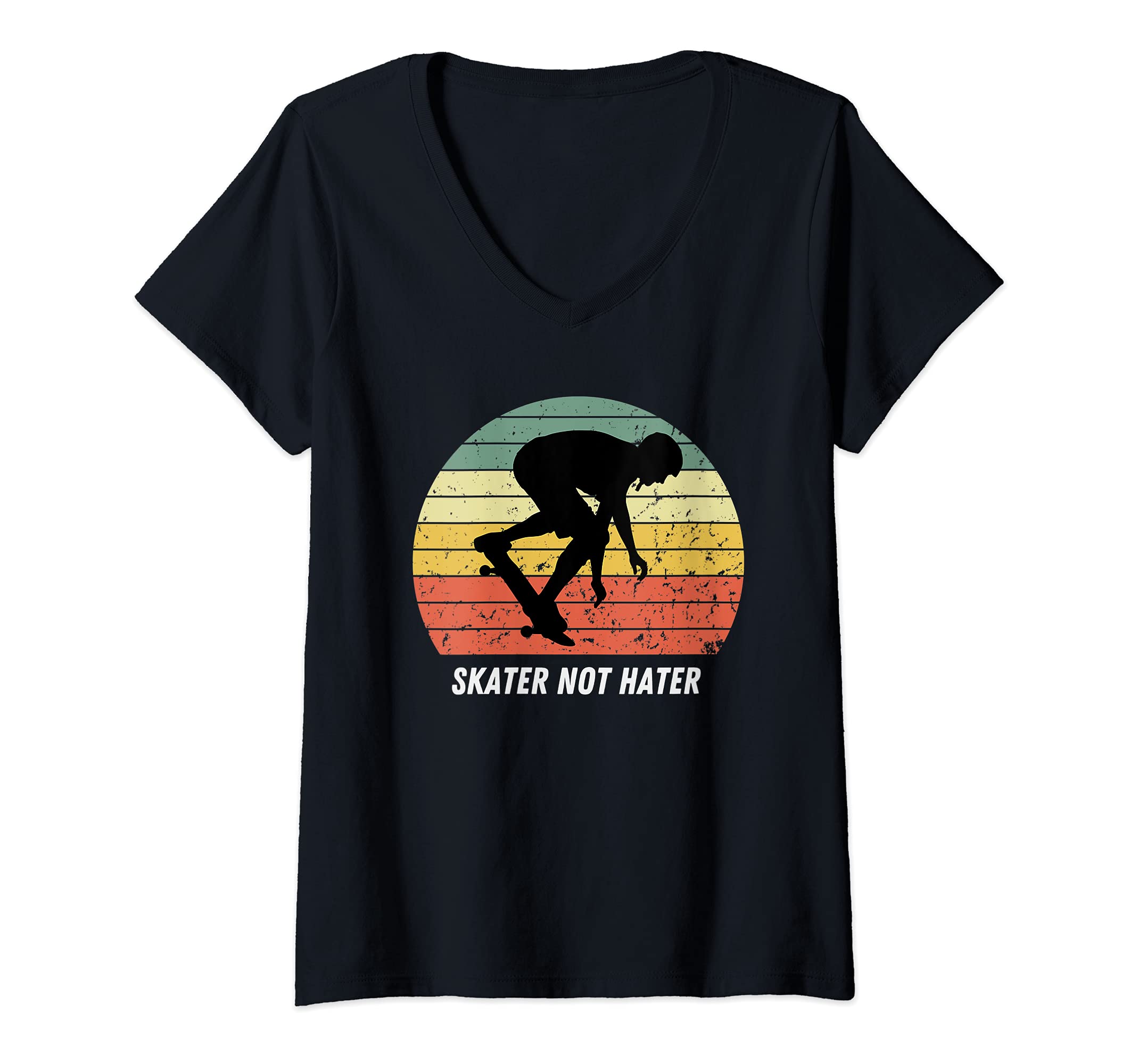 Womens Skate Not Hate Pro Skateboarders Sunset Longboard Skateboard V-Neck T-Shirt