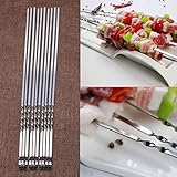 10X Stainless BBQ Steel Skewer Flat Shish Kebob Fork Barbecue Skewers Utensil