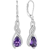 Starchenie Infinity Birthstone Dangle Drop Earrings for Women 925 Sterling Silver Pear Gemstones Leverback Earrings Jewelry Gift