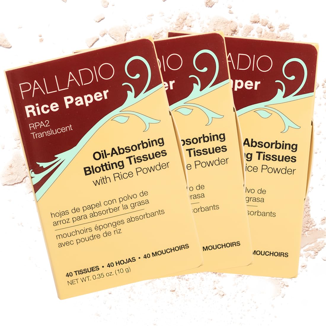 Palladio Rice Paper Facial Tissues for Oily Skin, Face Blotting Sheets Made from Natural Rice, Oil Absorbing Paper with Rice Powder, 2 Sided, Instant Results (Translucent, Pack of 3)
