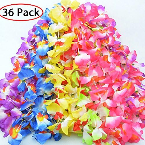 Gruichi Tropical Hawaiian Luau Flower Lei Necklaces Party Favors for Birthday Party Favors,Vacation,Costume,Event Decoration Supplies (36 Counts)