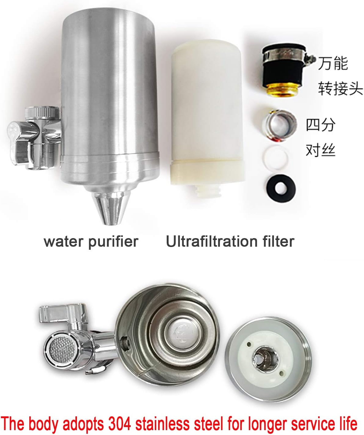 Faucet Mount Water Filter SUS304 Stainless Steel Tap Water Filter with Ultrafiltration Membrane Reduce Chlorine, Lead, BPA Free and Pollutants Faucet Water Purifier (2 Filters Cartridges Included): Home & Kitchen